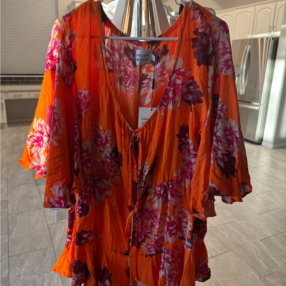 Hello Molly Floral Orange Romper